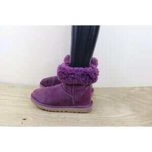 UGG Boots Womens 7 Purple Suede Classic Ankle Shearling Lined Pull On Shoes